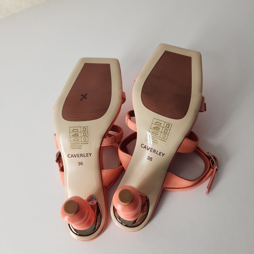 Anthropologie x CAVERLEY Mazie strappy leather Heels Coral Orange EU 36 US 6 - Picture 13 of 16